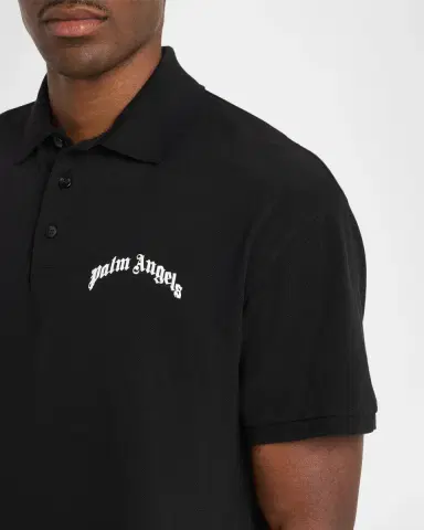 Palm Angels Men's Curved Logo Cotton Polo Shirt | Thumbnail 5
