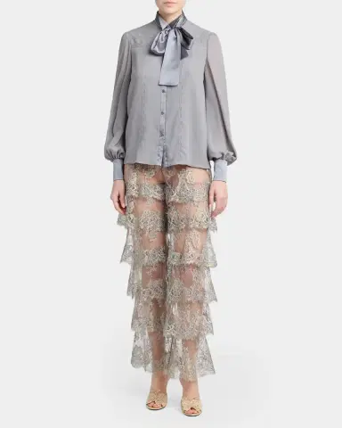 Valentino Garavani Pussy-Bow Collar Silk-Blend Lace Shirt | Thumbnail 2