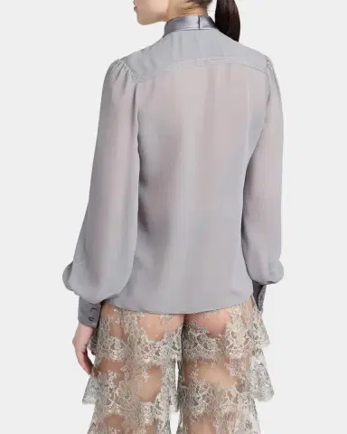 Valentino Garavani Pussy-Bow Collar Silk-Blend Lace Shirt | Thumbnail 3