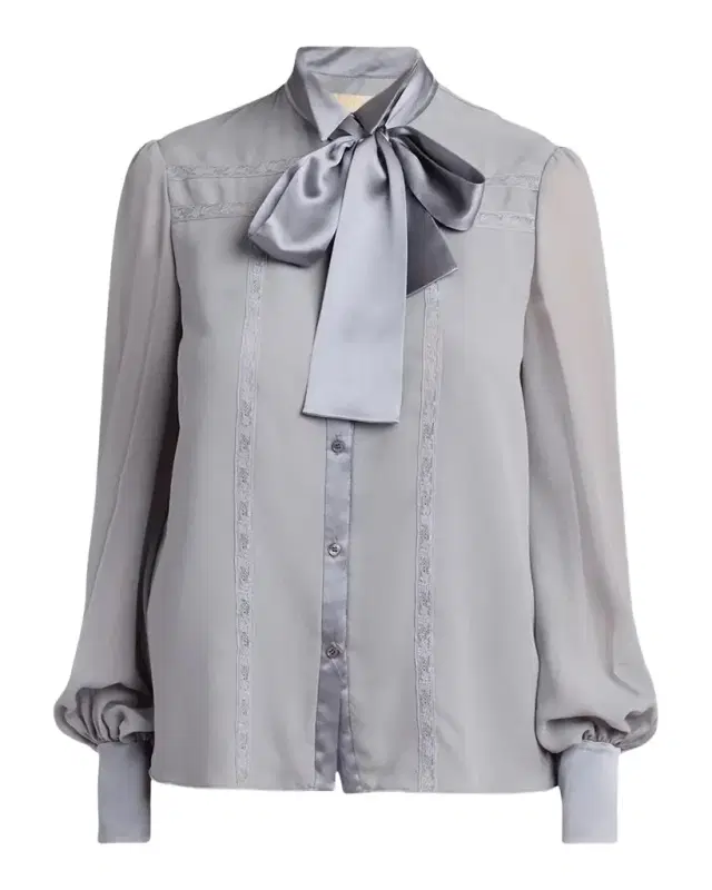 Valentino Garavani Pussy-Bow Collar Silk-Blend Lace Shirt