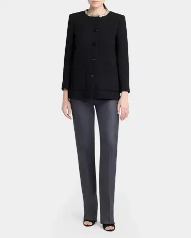 Valentino Garavani Crystal Embroidered Collarless Single-Breasted Coat | Thumbnail 2 Valentino Garavani Crystal Embroidered Collarless Single-Breasted Coat | Thumbnail 2
