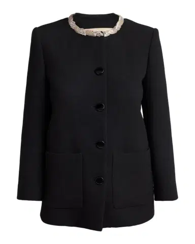 Valentino Garavani Crystal Embroidered Collarless Single-Breasted Coat | Thumbnail 1 Valentino Garavani Crystal Embroidered Collarless Single-Breasted Coat | Thumbnail 1