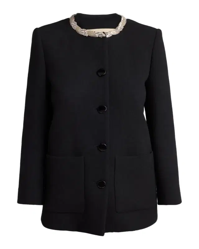 Valentino Garavani Crystal Embroidered Collarless Single-Breasted Coat