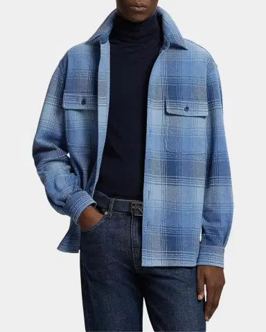 Ralph Lauren Purple Label Men's Plaid Stretch Cotton-Cashmere Shirt | Thumbnail 4