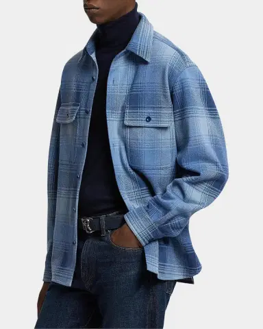 Ralph Lauren Purple Label Men's Plaid Stretch Cotton-Cashmere Shirt | Thumbnail 6
