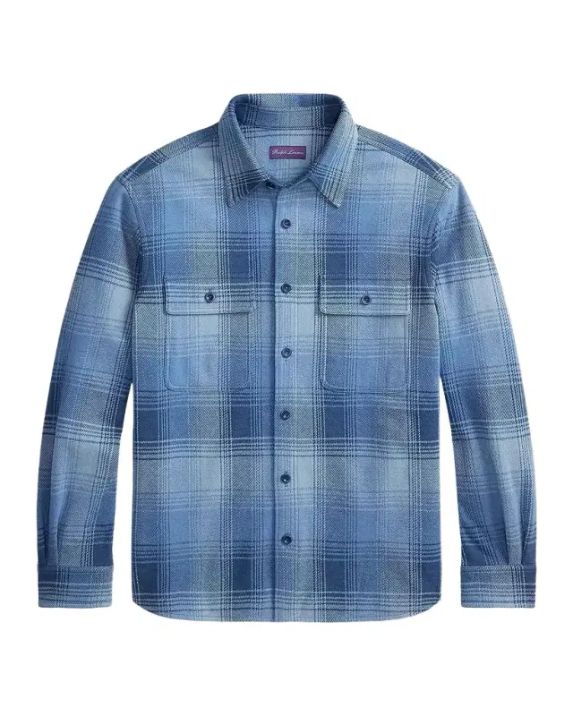 Ralph Lauren Purple Label Men's Plaid Stretch Cotton-Cashmere Shirt