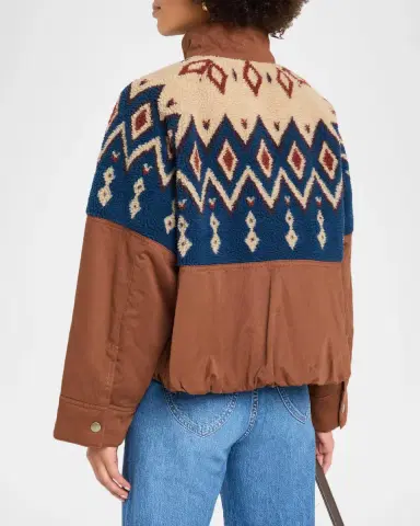 Veronica Beard Knoll Geometric Fleece & Cotton Canvas Zip-Up Jacket | Thumbnail 3