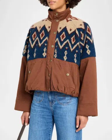 Veronica Beard Knoll Geometric Fleece & Cotton Canvas Zip-Up Jacket | Thumbnail 4