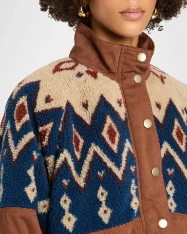 Veronica Beard Knoll Geometric Fleece & Cotton Canvas Zip-Up Jacket | Thumbnail 5