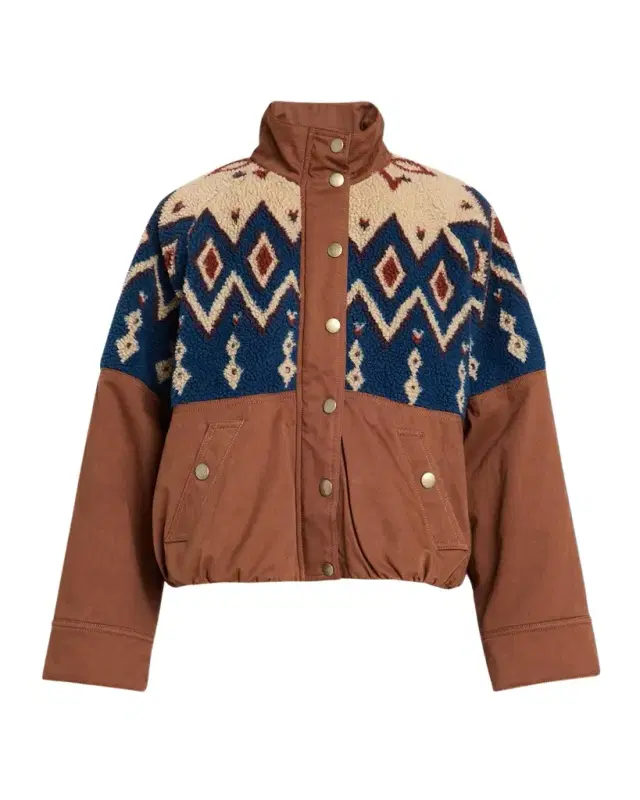 Veronica Beard Knoll Geometric Fleece & Cotton Canvas Zip-Up Jacket