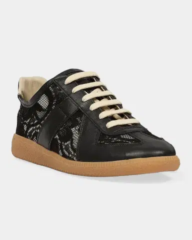 Maison Margiela Replica Lace-Trim Leather Sneakers | Thumbnail 4