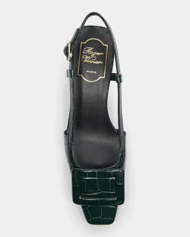 Roger Vivier Belle Vivier 45MM Croc-Embossed Leather Slingback Pumps | Thumbnail 4