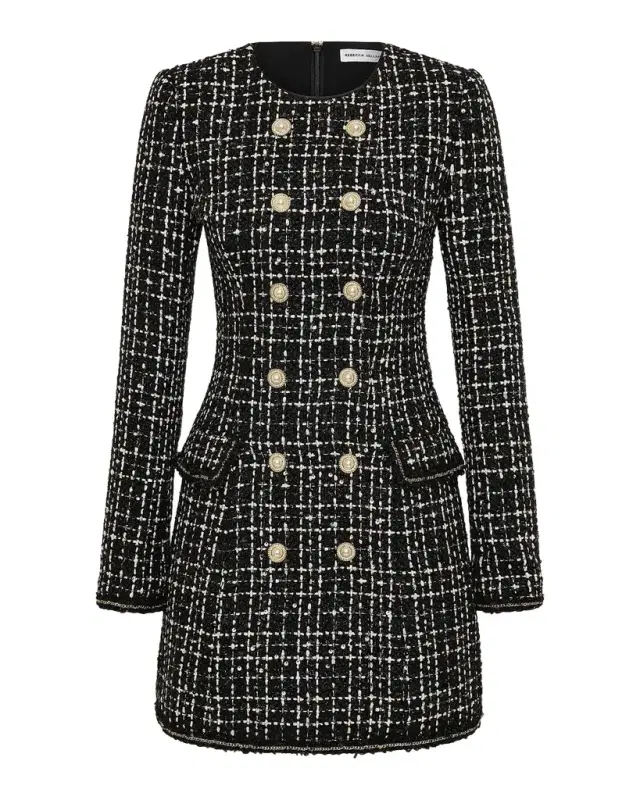 Rebecca Vallance Meringue Double-Breasted Tweed Blazer Mini Dress