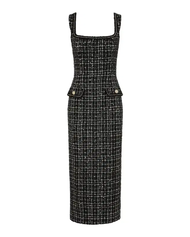 Rebecca Vallance Meringue Sequin Boucle Tweed Midi Dress