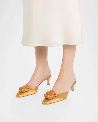 Manolo Blahnik 50mm Caulon Floral Applique Satin Mule Pumps | Thumbnail 2 Manolo Blahnik 50mm Caulon Floral Applique Satin Mule Pumps | Thumbnail 2