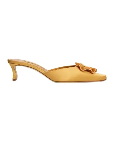 Manolo Blahnik 50mm Caulon Floral Applique Satin Mule Pumps | Thumbnail 1 Manolo Blahnik 50mm Caulon Floral Applique Satin Mule Pumps | Thumbnail 1