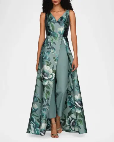 Kay Unger New York Isabelle Floral-Print Walk-Thru Jumpsuit | Thumbnail 2