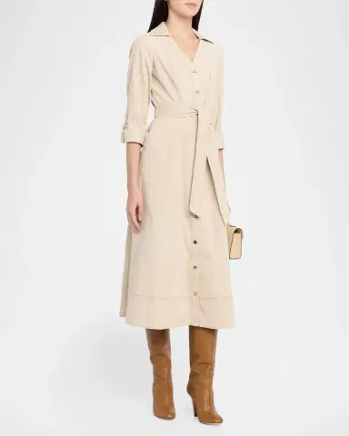 Shoshanna Raine Snap-Front Cotton Corduroy Midi Dress | Thumbnail 4