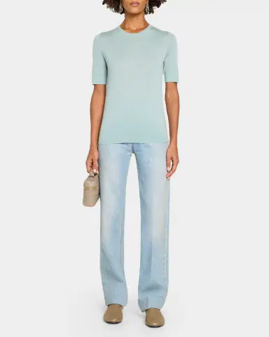 Neiman Marcus Superfine Cashmere Short-Sleeve Sweater | Thumbnail 2