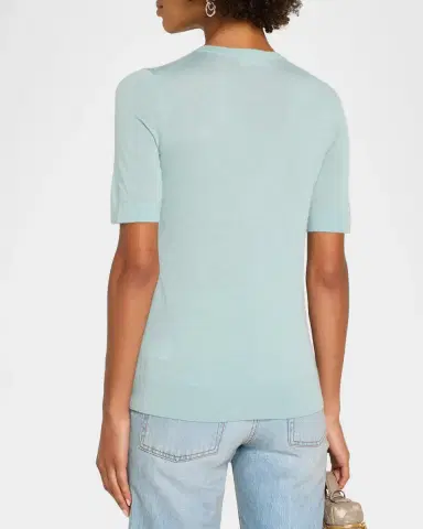 Neiman Marcus Superfine Cashmere Short-Sleeve Sweater | Thumbnail 3