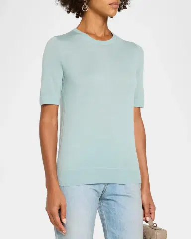 Neiman Marcus Superfine Cashmere Short-Sleeve Sweater | Thumbnail 4