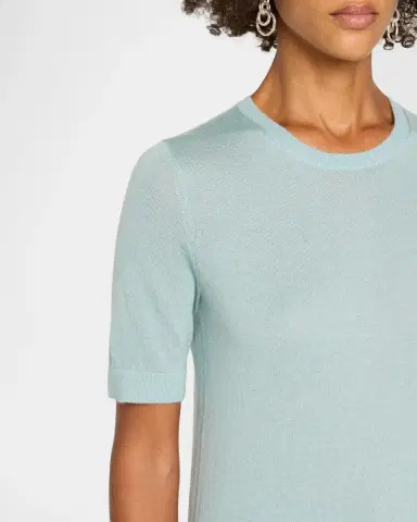 Neiman Marcus Superfine Cashmere Short-Sleeve Sweater | Thumbnail 5