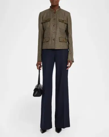 Lafayette 148 New York Leather-Trim Glen Check Jacket | Thumbnail 2 Lafayette 148 New York Leather-Trim Glen Check Jacket | Thumbnail 2