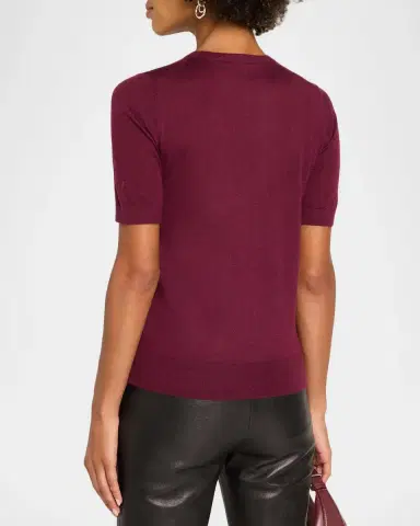 Neiman Marcus Superfine Cashmere Short-Sleeve Sweater | Thumbnail 3 Neiman Marcus Superfine Cashmere Short-Sleeve Sweater | Thumbnail 3