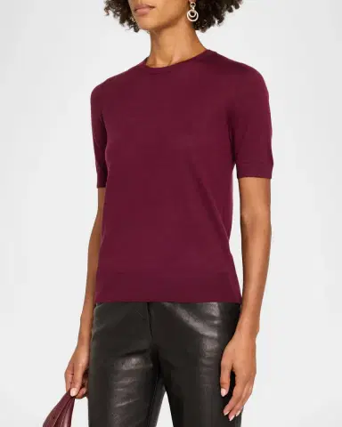 Neiman Marcus Superfine Cashmere Short-Sleeve Sweater | Thumbnail 4 Neiman Marcus Superfine Cashmere Short-Sleeve Sweater | Thumbnail 4