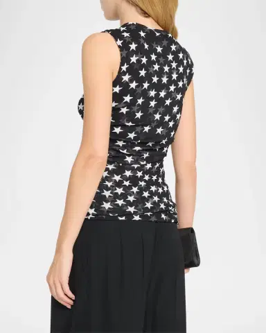 Stella McCartney Sleeveless Star-Print Ruched Mesh Top | Thumbnail 3 Stella McCartney Sleeveless Star-Print Ruched Mesh Top | Thumbnail 3