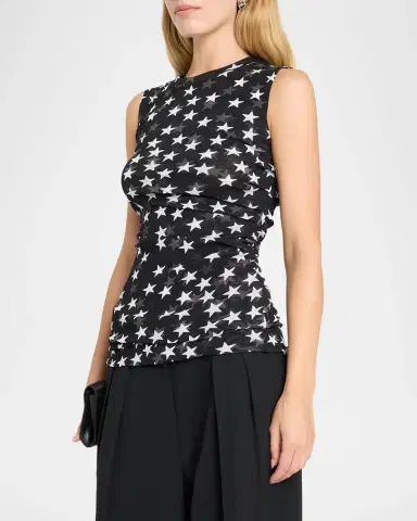Stella McCartney Sleeveless Star-Print Ruched Mesh Top | Thumbnail 4 Stella McCartney Sleeveless Star-Print Ruched Mesh Top | Thumbnail 4