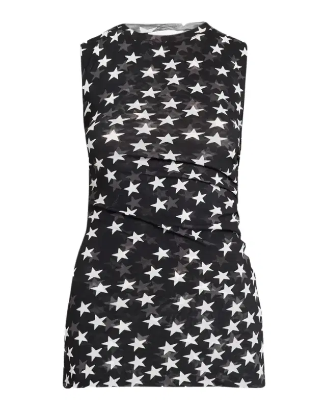 Stella McCartney Sleeveless Star-Print Ruched Mesh Top