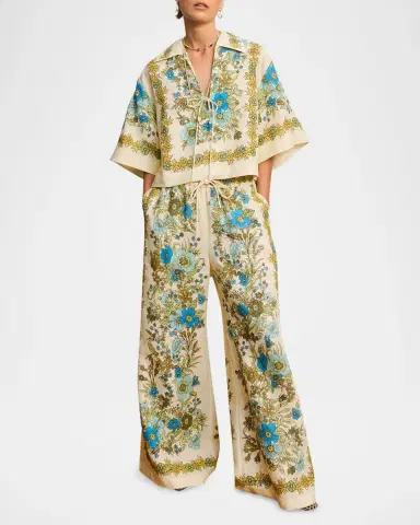 ALÉMAIS Sophia Boxy Floral-Print Linen Top | Thumbnail 2
