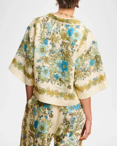ALÉMAIS Sophia Boxy Floral-Print Linen Top | Thumbnail 3