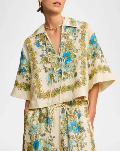 ALÉMAIS Sophia Boxy Floral-Print Linen Top | Thumbnail 4