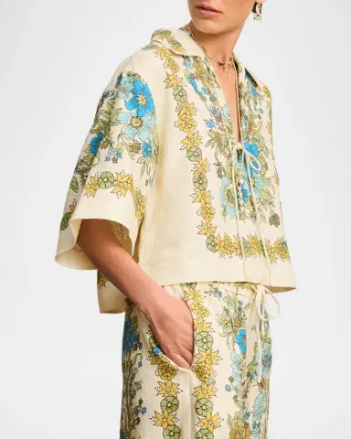 ALÉMAIS Sophia Boxy Floral-Print Linen Top | Thumbnail 6