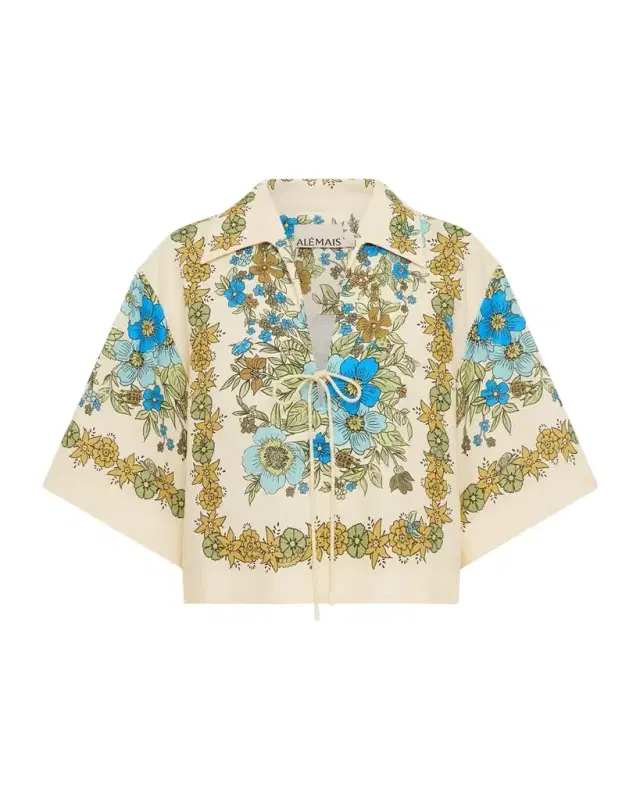 ALÉMAIS Sophia Boxy Floral-Print Linen Top