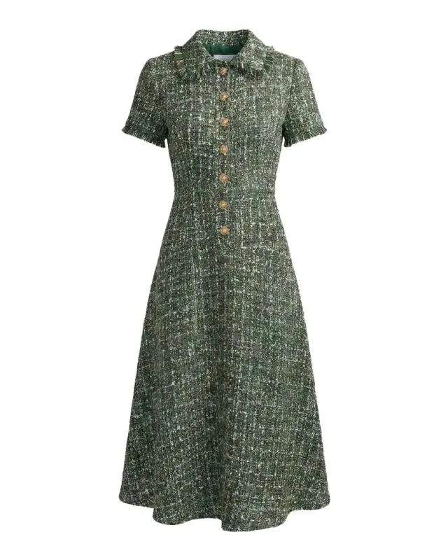 Mac Duggal Fringed Boucle A-Line Midi Dress