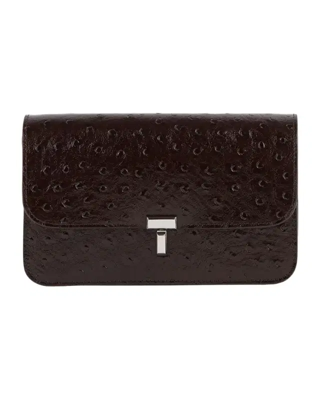 TOTEME T-Lock Ostrich-Embossed Leather Crossbody Bag