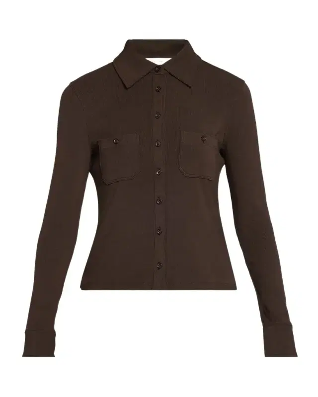 Frame The Pocket Rib-Knit Polo Shirt
