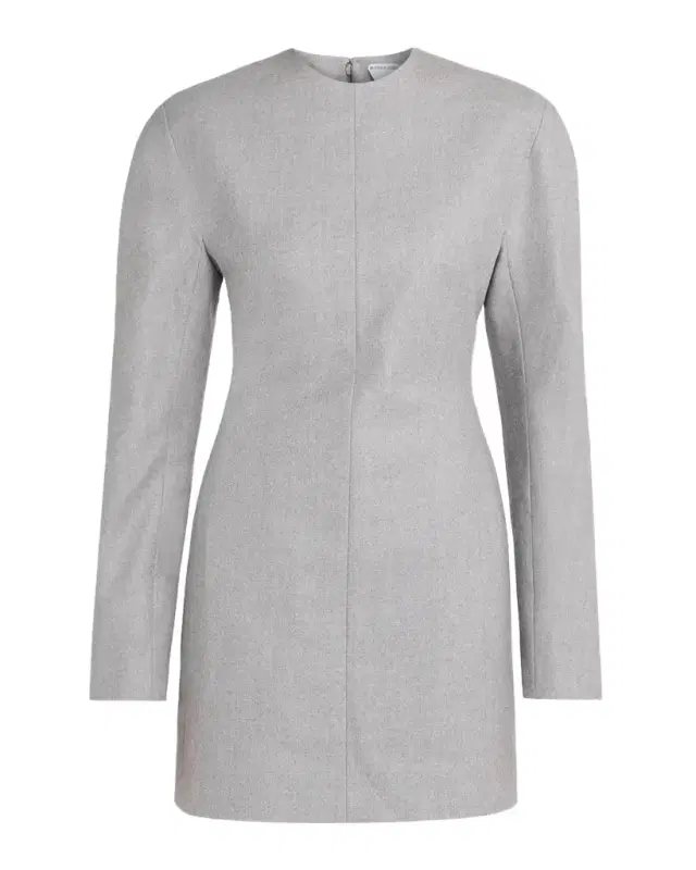 Bottega Veneta Tailored Wool Strong-Shoulder Long-Sleeve Mini Dress