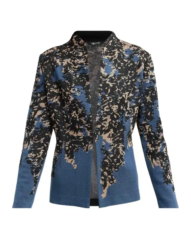 Misook Abstract-Knit Open-Front Jacket