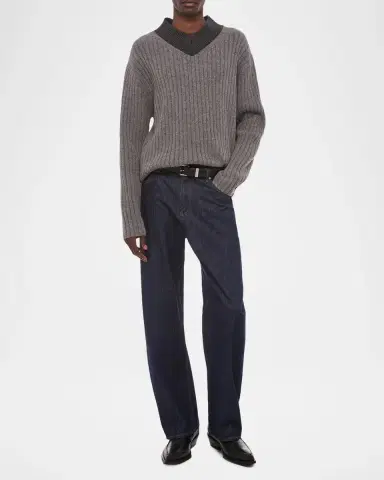 Helmut Lang Men's Contrast V-Neck Wool Sweater | Thumbnail 2 Helmut Lang Men's Contrast V-Neck Wool Sweater | Thumbnail 2