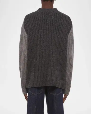 Helmut Lang Men's Contrast V-Neck Wool Sweater | Thumbnail 3 Helmut Lang Men's Contrast V-Neck Wool Sweater | Thumbnail 3