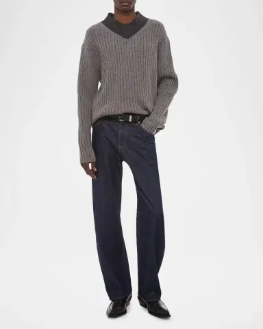 Helmut Lang Men's Contrast V-Neck Wool Sweater | Thumbnail 4 Helmut Lang Men's Contrast V-Neck Wool Sweater | Thumbnail 4