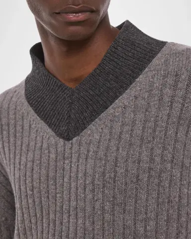 Helmut Lang Men's Contrast V-Neck Wool Sweater | Thumbnail 5 Helmut Lang Men's Contrast V-Neck Wool Sweater | Thumbnail 5