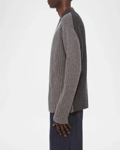 Helmut Lang Men's Contrast V-Neck Wool Sweater | Thumbnail 6 Helmut Lang Men's Contrast V-Neck Wool Sweater | Thumbnail 6