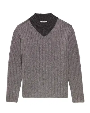 Helmut Lang Men's Contrast V-Neck Wool Sweater | Thumbnail 1 Helmut Lang Men's Contrast V-Neck Wool Sweater | Thumbnail 1