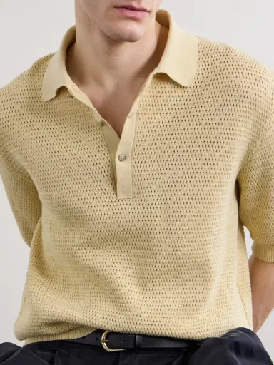 De Bonne Facture Honeycomb-Knit Cotton Polo Shirt - Men | Thumbnail 5 De Bonne Facture Honeycomb-Knit Cotton Polo Shirt - Men | Thumbnail 5