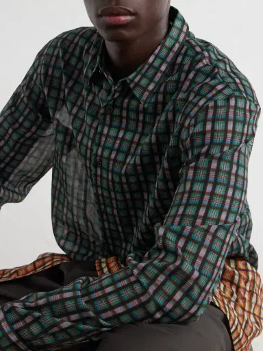 Dries Van Noten Paneled Checked Cotton-Voile Shirt - Men | Thumbnail 5
